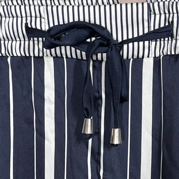 H and M Pants Womens Plus Size 24 Satin Wide Leg High Rise Blue Striped Casual - Picture 5 of 12